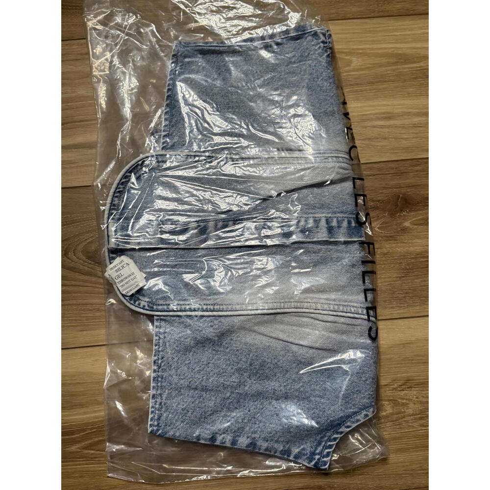NWT! Avec Les Filles Sleeveless Tuxedo Crop Denim Shirt Size Large - Picture 6 of 6